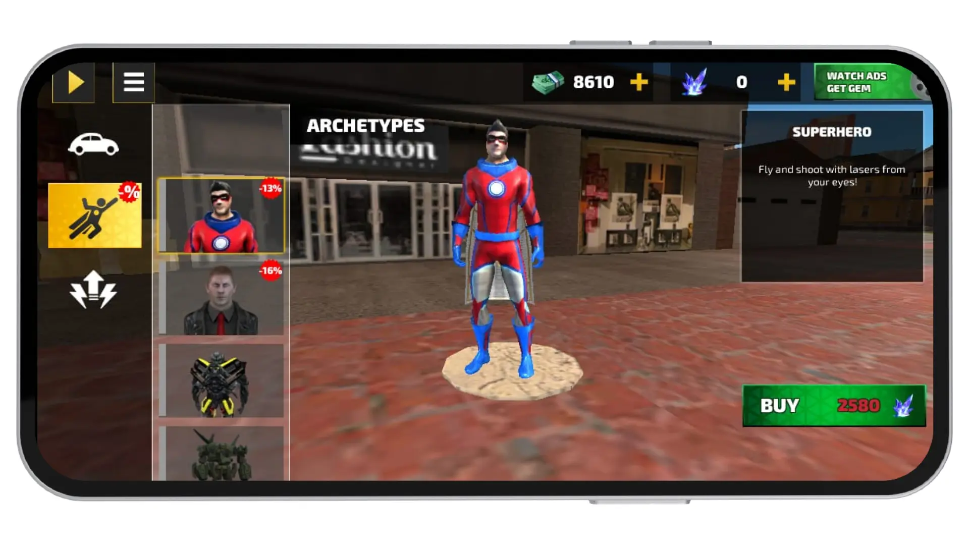 rope hero mod apk character and gear customization features